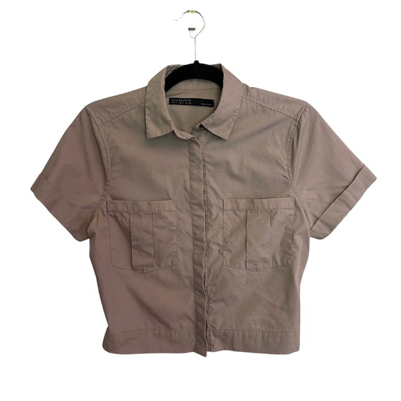 All Saints crop short sleeve cropped button up blouse Size 4 - Picture 1 of 9